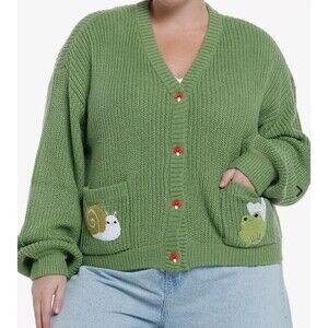 Thorn & Fable Frog & Snail Crop Chunky Knit Cardigan Womens Plus Sz 3X Teacher